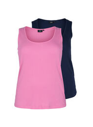 Basis tanktopp i en ribbet struktur, 2 stk., Wild Orchid/Navy