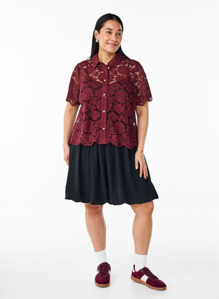 Zizzi Kort ballongskjørt med elastisk linning, Black, Model image number 3