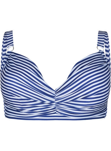 Mønstret bikinitopp med bøyle, Blue Striped, Packshot image number 0