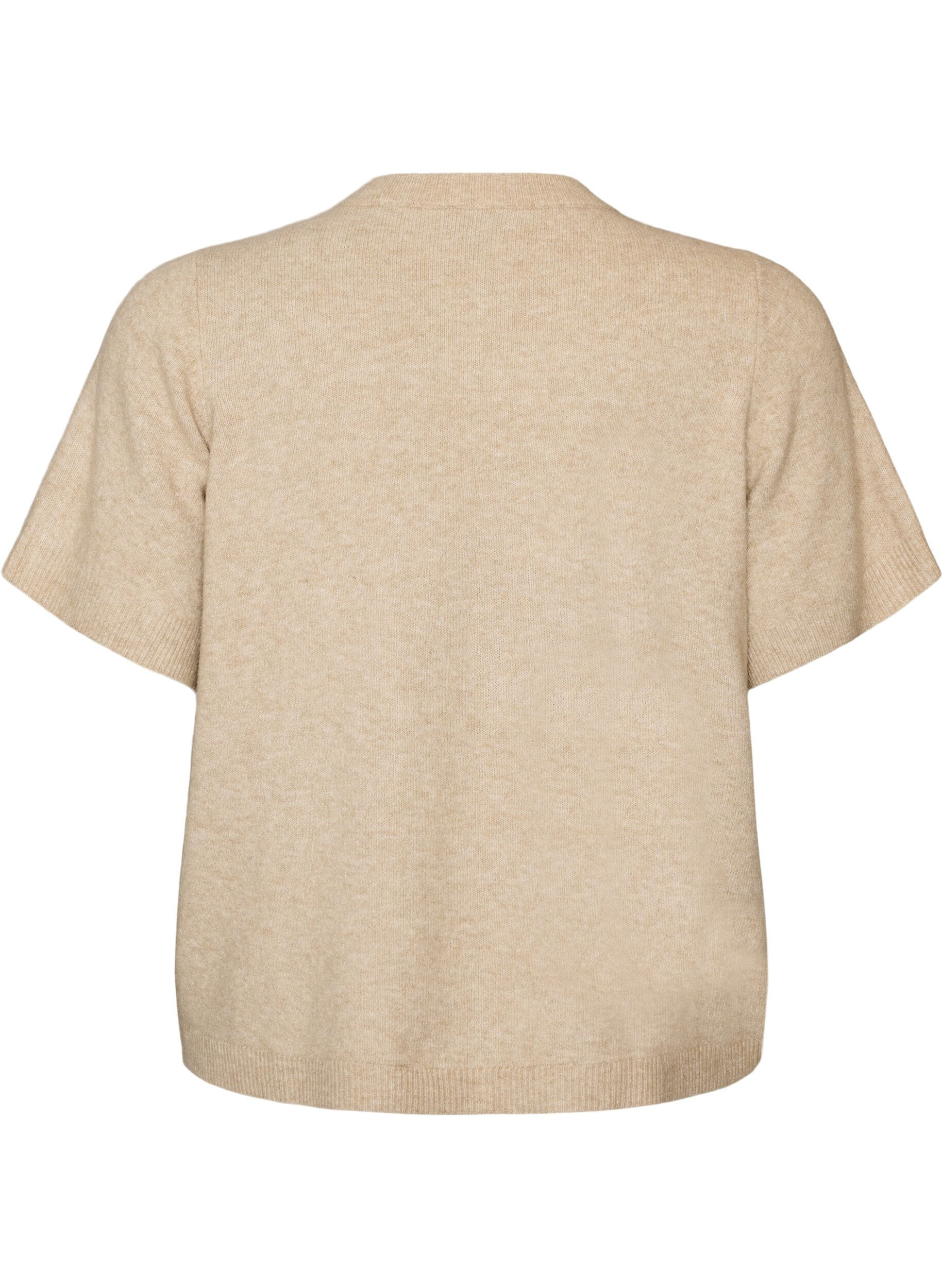ZizziStrikket cardigan med korte ermer, Beige, Packshot image number 1