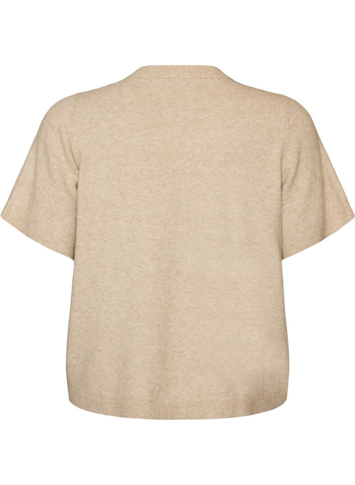Strikket cardigan med korte ermer, Beige, Packshot image number 1