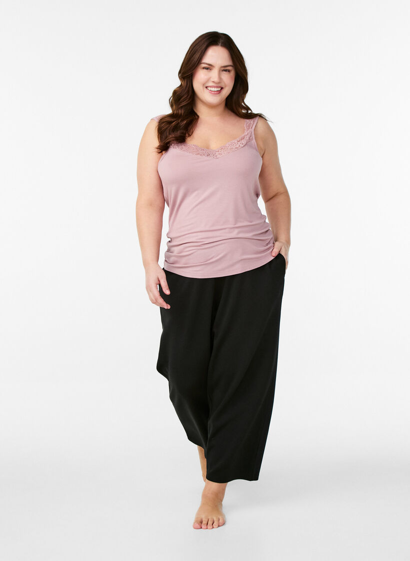 Viscose-topp med blondedetaljer, Rosa, Model image number 1