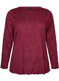 Jerseybluse med en b&oslash;lget tekstur, R&oslash;d