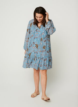 Langermet kjole med blomstermønster, Light Blue AOP, Model image number 2