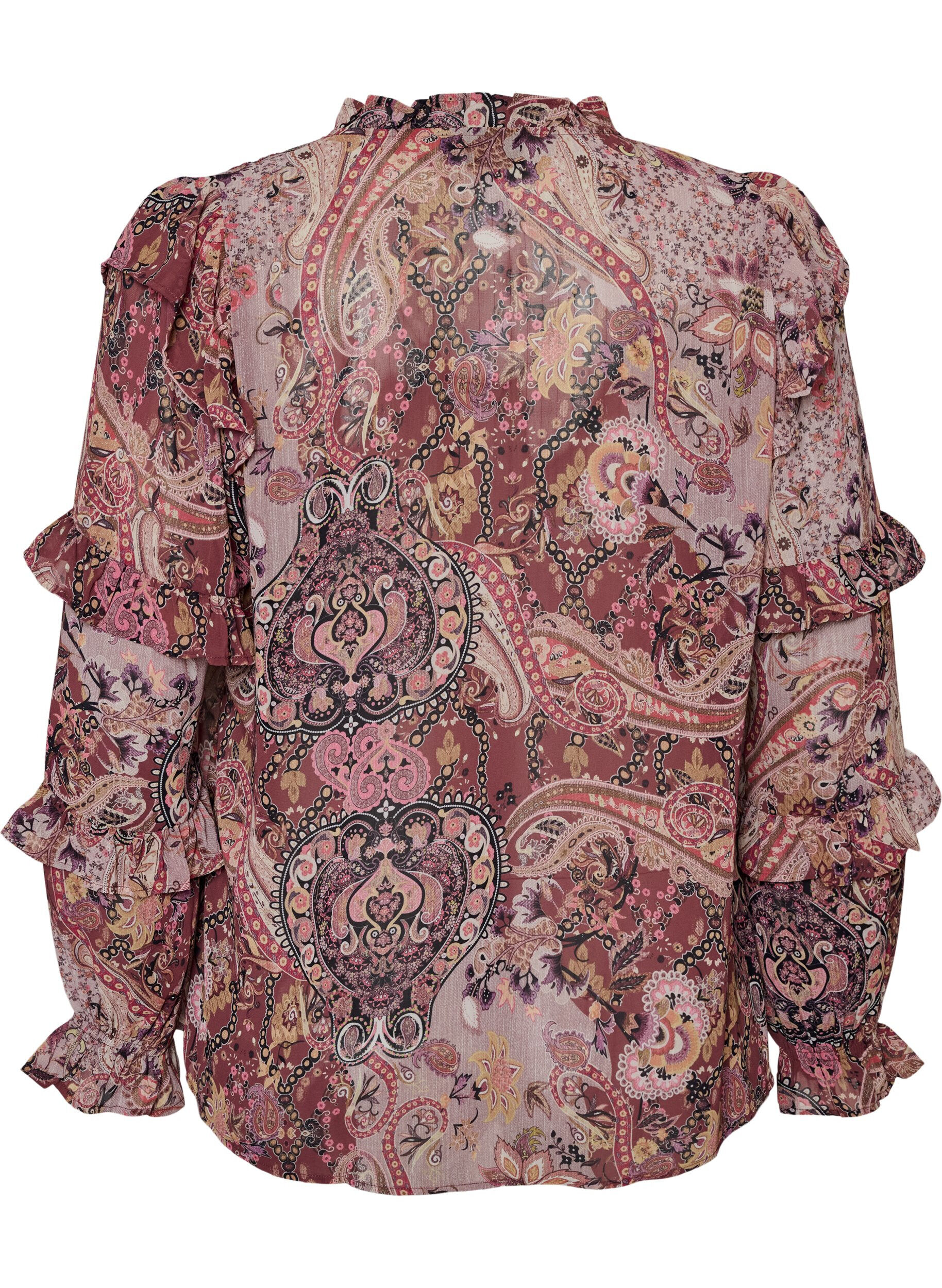 ZizziBluse med paisley-trykk og volangdetaljer, Lilla, Packshot image number 1