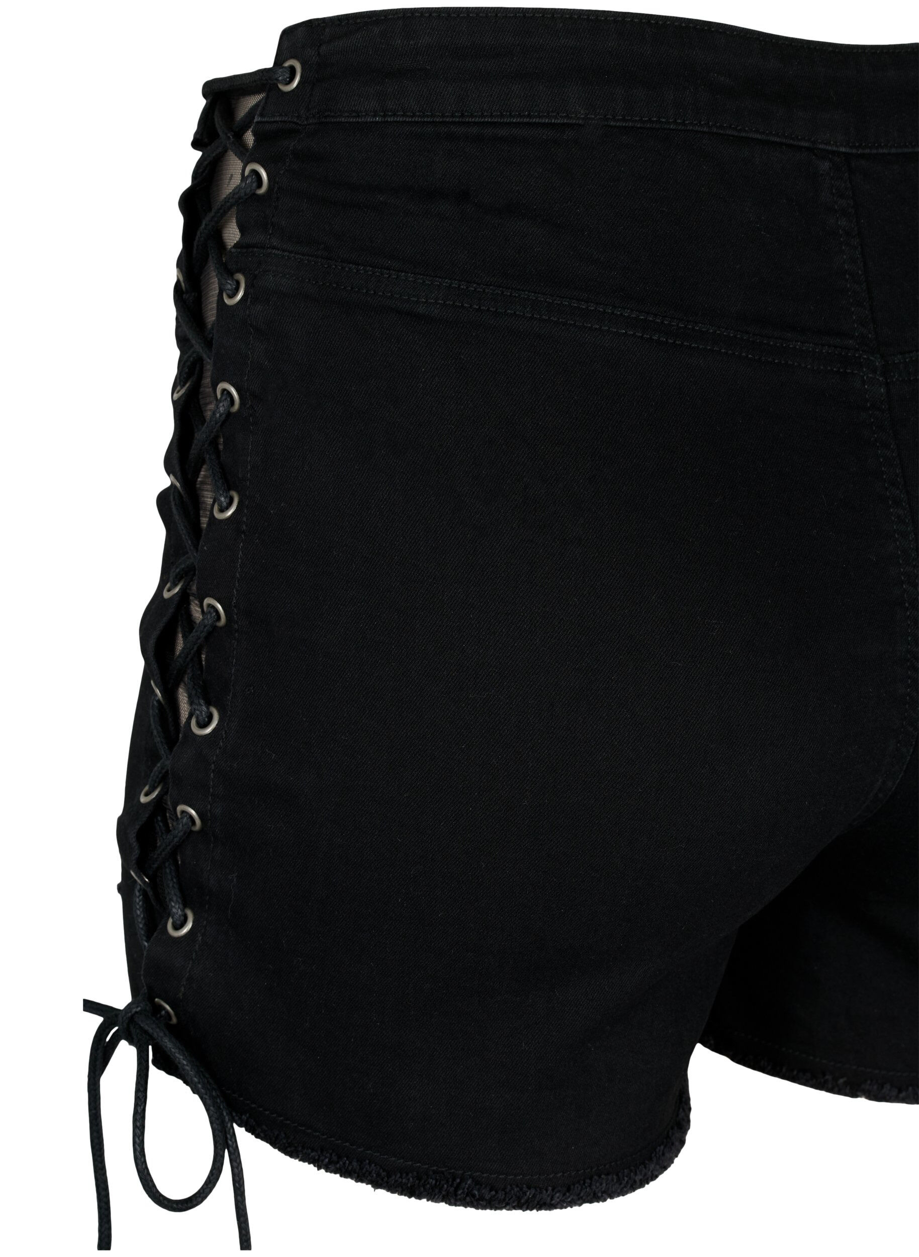 Zizzi Ripped denimshorts med lisser, Black Denim, Packshot image number 3
