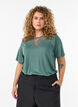 Bluse med blondeinnsats og ballongermer, Gr&oslash;nn, Model image number 0