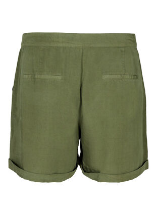 Løse shorts i lyocell med lommer, Kaki Green, Packshot image number 1