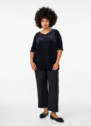 Zizzi Kortermet bluse med leopardmønster, Black, Model image number 2
