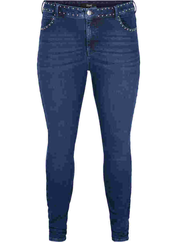 Super slim Amy jeans med nagler, Dark blue, Packshot image number 0