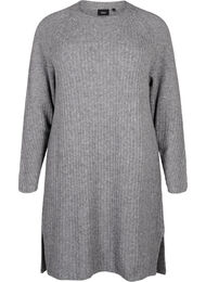 Ribbestrikket kjole med splitt, Light Grey Melange