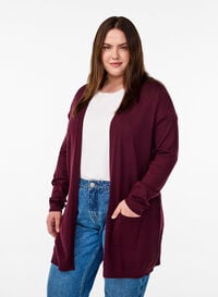 Lang, strikket cardigan i en viskoseblanding, Rød Lang, strikket cardigan i en viskoseblanding, Rød, Model