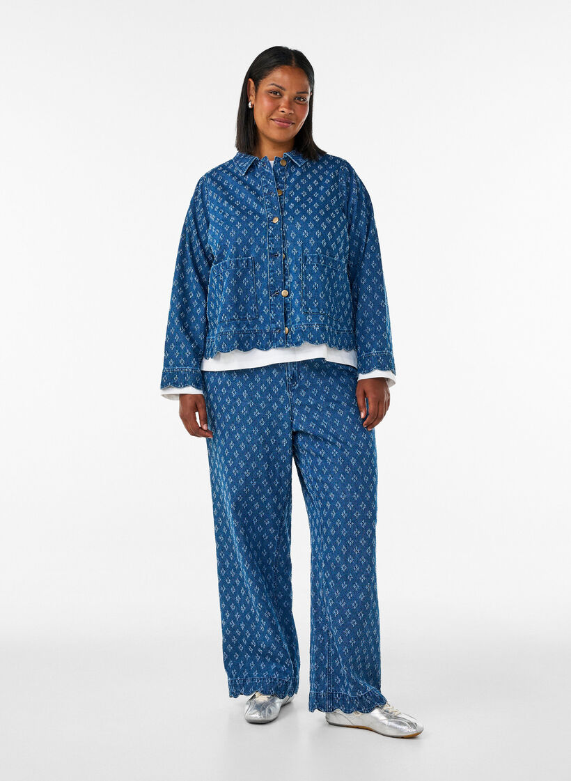 Denimjakke med et slitt m&oslash;nster, Bl&aring;, Model image number 1