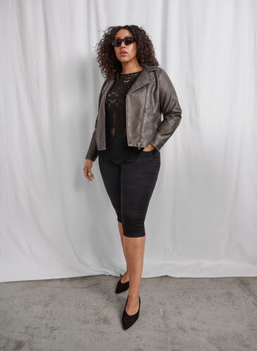 Zizzi Strikket bluse med hullmønster, Black, Image image number 0