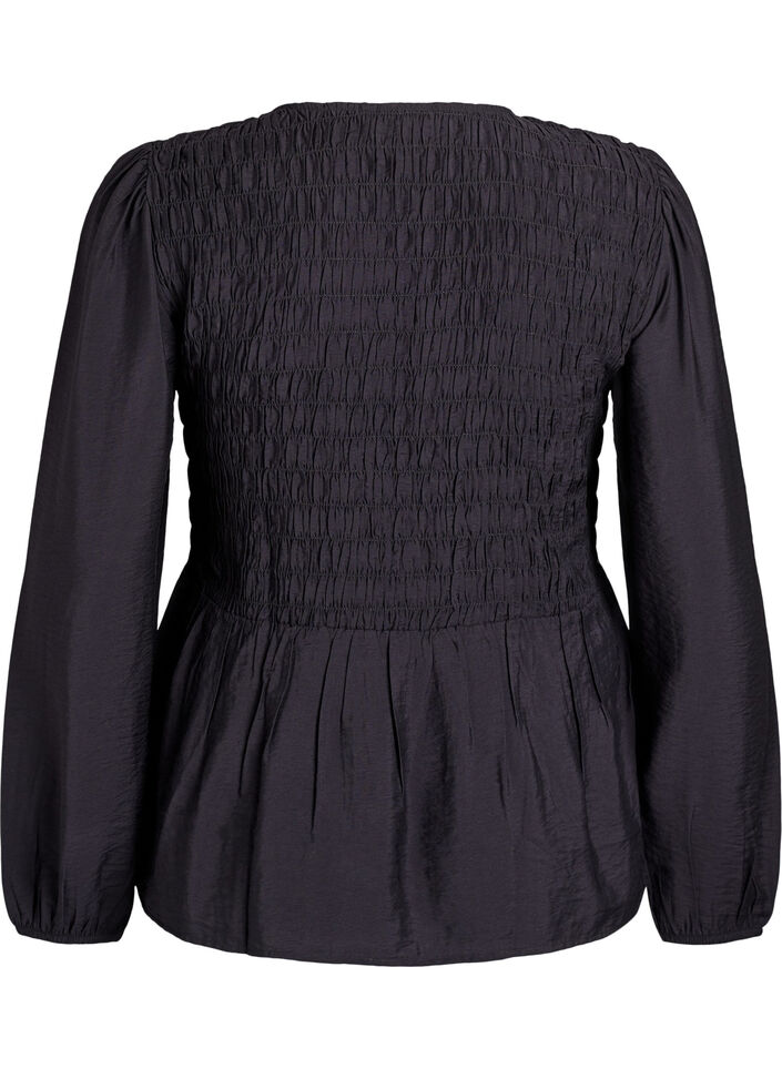 Bluse med smokk og lange ermer, Svart, Packshot image number 1