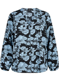 Skjortebluse med v-hals og trykk