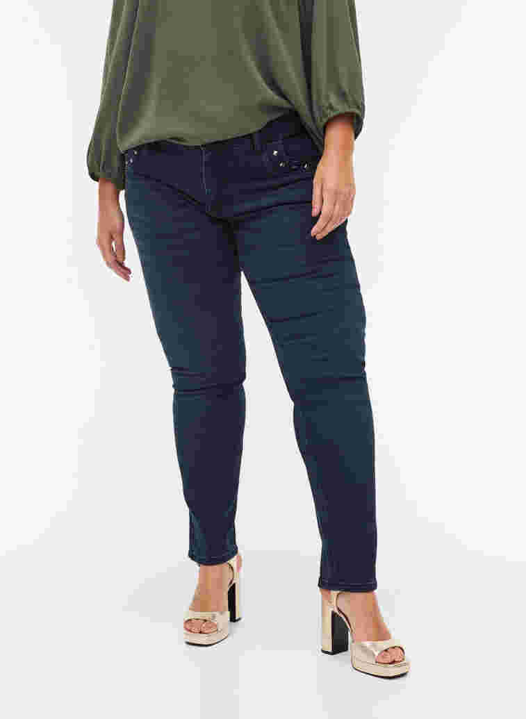 Slim fit Emily jeans med nagler, Dark blue, Model image number 2