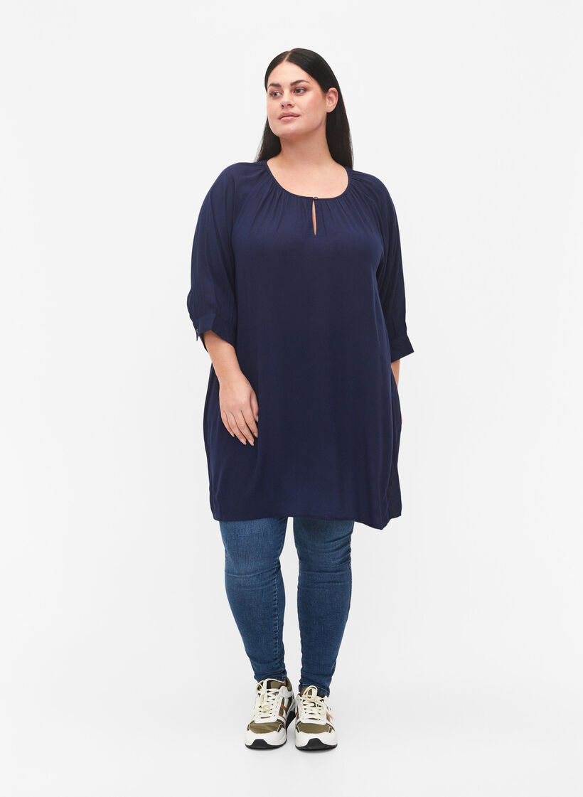 Tunika i viskose med 3/4-ermer, Navy Blazer, Model