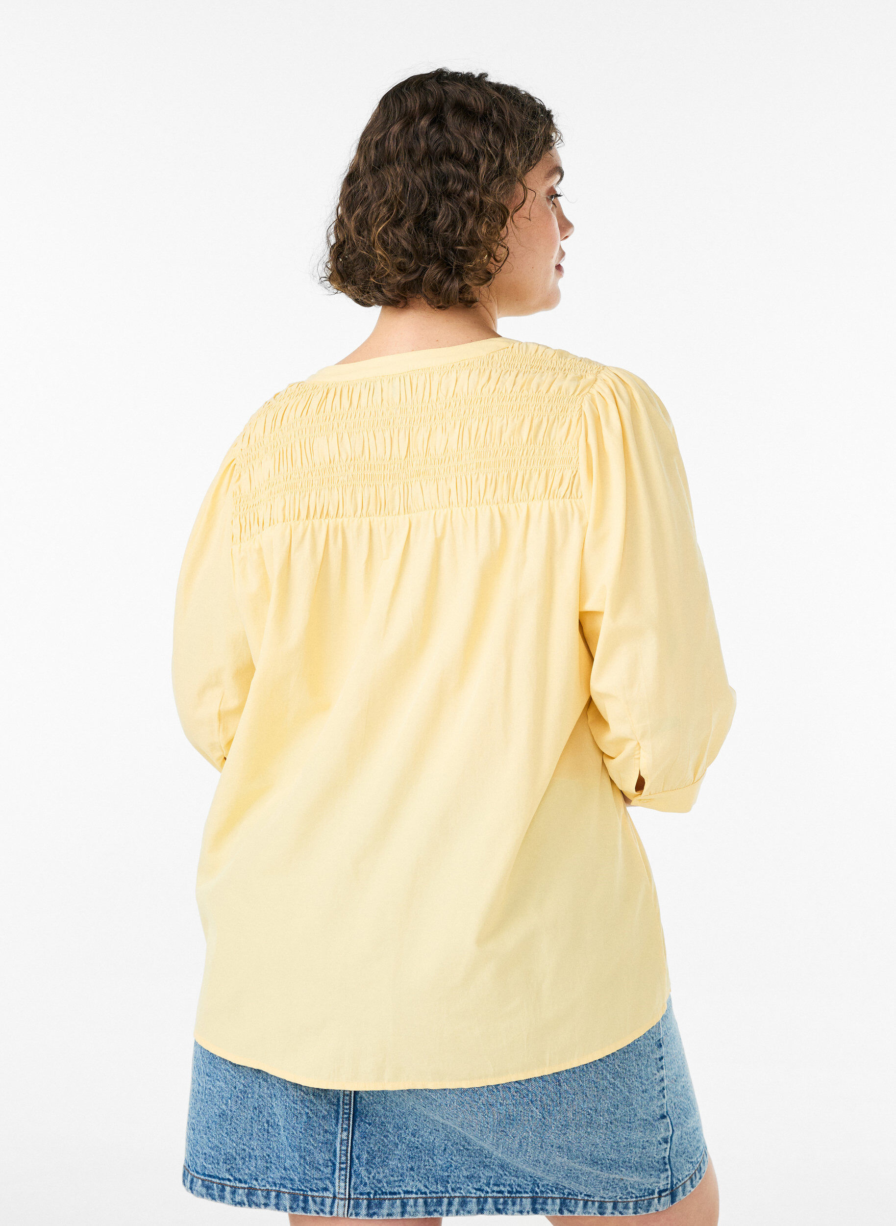 ZizziBluse med smock og 3/4 ermer, Gul, Model image number 2