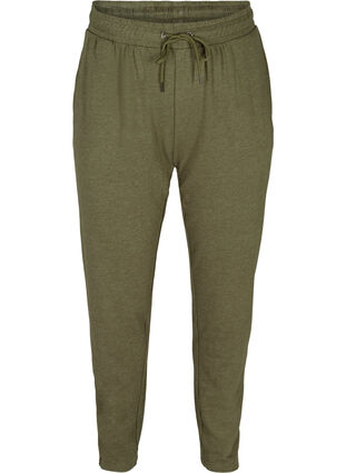 Melerte sweatpants med lommer, Ivy green Melange, Packshot image number 0