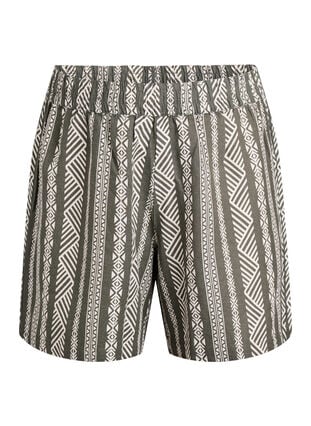 Zizzi Stripete shorts i en blanding av lin og viskose, Grønn, Packshot image number 0