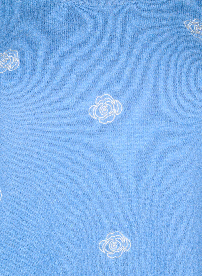 Strikket bluse med blomster og 3/4 ermer, Della R. Blue Mel., Packshot image number 2