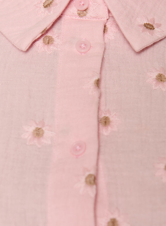 Skjortekjole i bomullsmusselin med broderte motiver, Rosa, Packshot image number 2