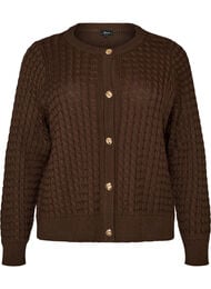 Flettestrikket cardigan med gullfargede knapper, Brun