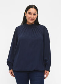 FLASH - langermet bluse med smokk og glitter	, Navy w. Gold, Model