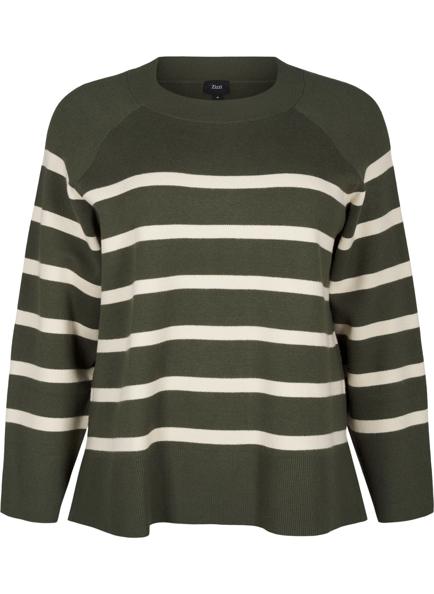 Zizzi Strikket bluse med rund hals og striper, D. Bag Birch Stripe, Packshot image number 0