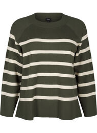 Strikket bluse med rund hals og striper, D. Bag Birch Stripe