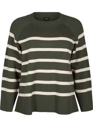 Zizzi Strikket bluse med rund hals og striper, D. Bag Birch Stripe, Packshot image number 0