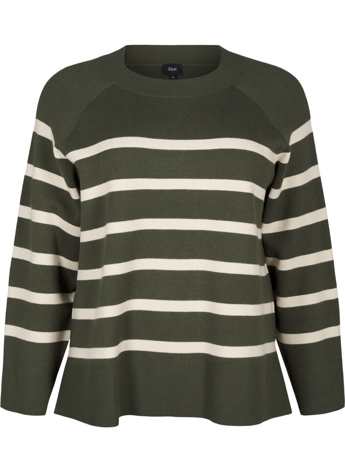 Strikket bluse med rund hals og striper, D. Bag Birch Stripe, Packshot image number 0