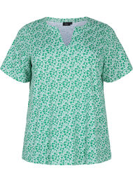 Blomstrete T-skjorte i bomull med V-hals, Jolly Green AOP