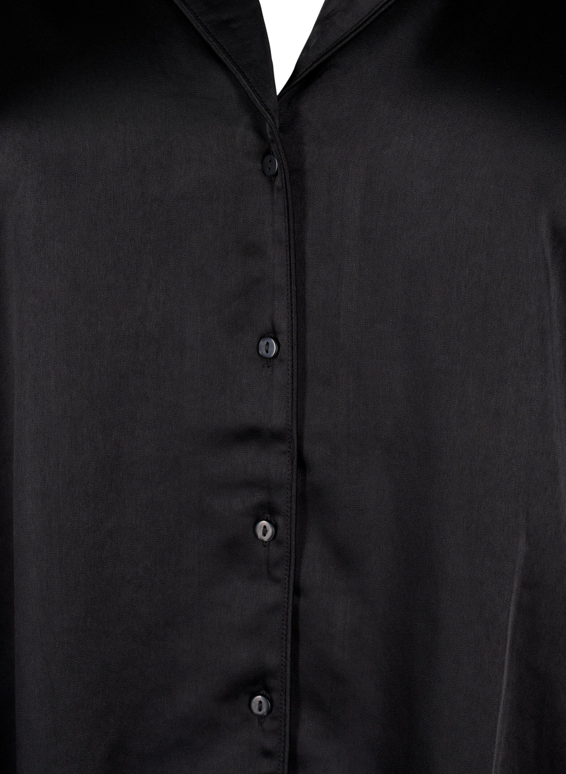 Zizzi Nattskjorte i sateng, Black, Packshot image number 2