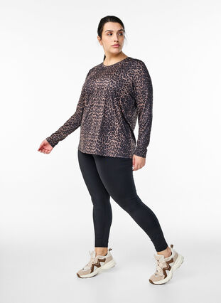 Zizzi Langermet treningstopp med leopardtrykk, Brun, Model image number 1