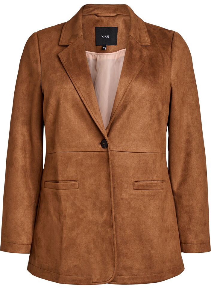Imitert semsket blazer, Brun, Packshot image number 0