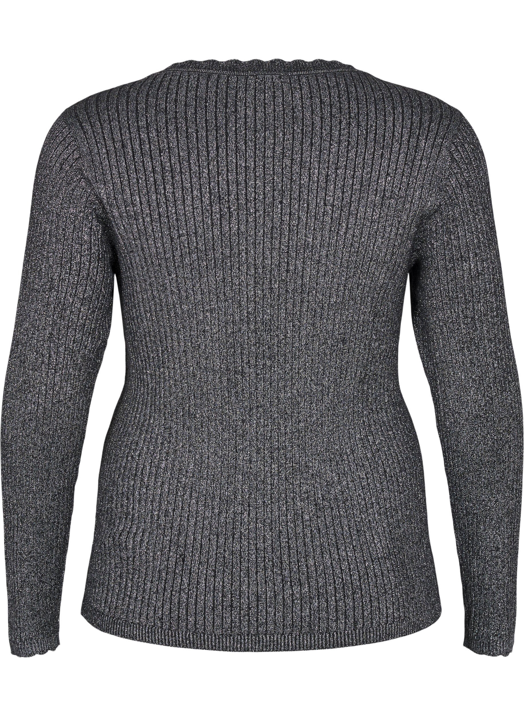 Zizzi Tettsittende strikket bluse med glittertr&aring;d, Svart, Packshot image number 1