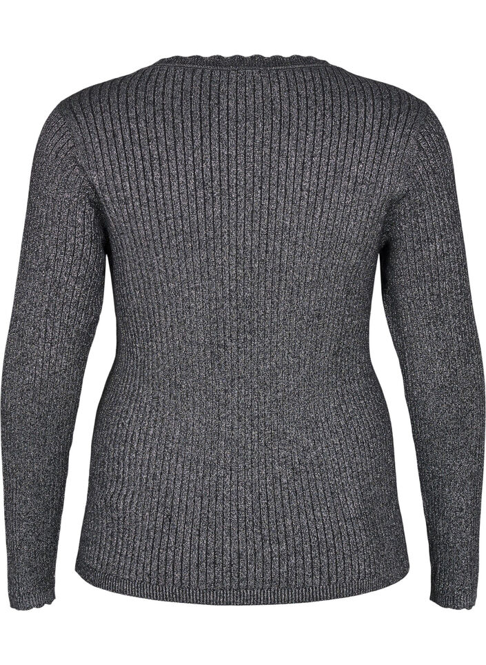 Tettsittende, strikket bluse med glittertråd, Svart, Packshot image number 1