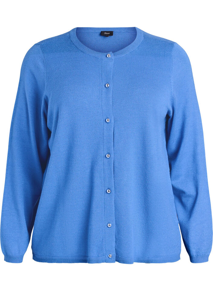 Cardigan med runde knapper, Bl&aring;, Packshot image number 0