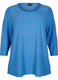 Bluse med 3/4-ermer og stripemønster, Princess Blue Mel.