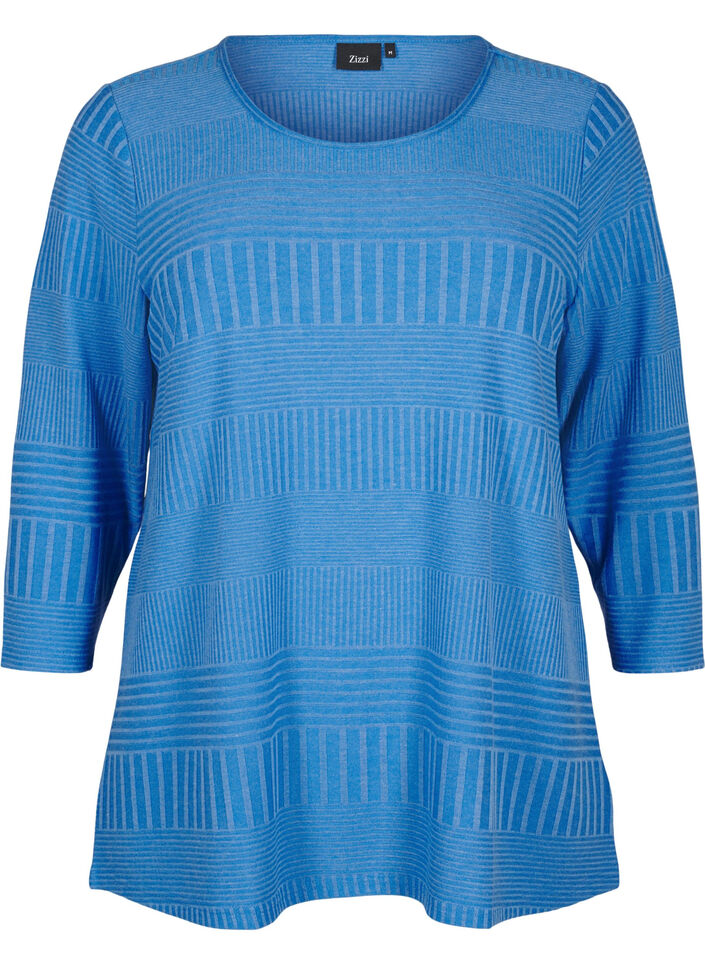 Bluse med 3/4-ermer og stripemønster, Princess Blue Mel., Packshot image number 0