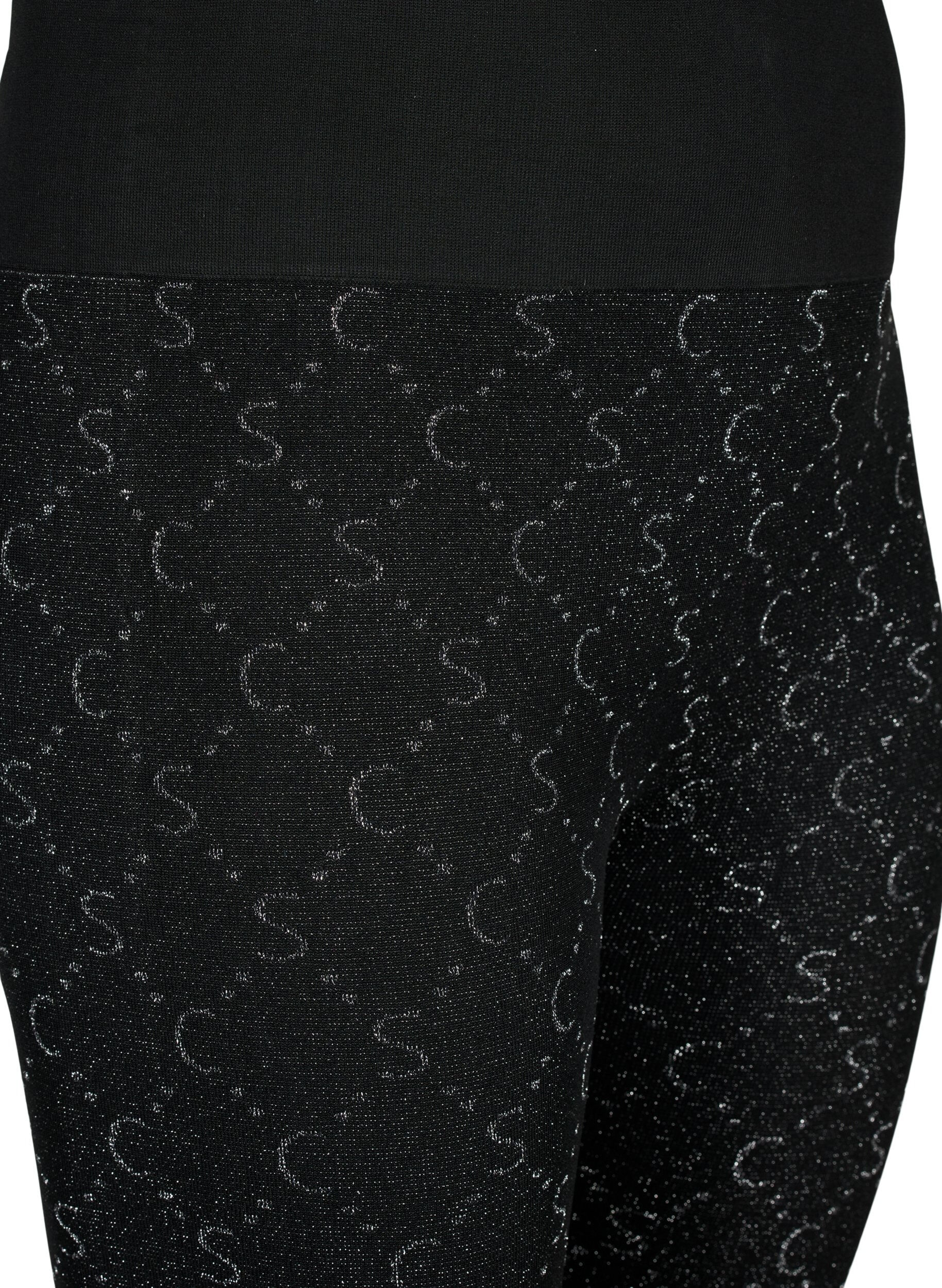 Zizzi S&oslash;ml&oslash;s tights med s&oslash;lvfarget m&oslash;nster, Black, Packshot image number 2