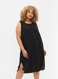 Ermeløs midikjole i bomull, Black, Model