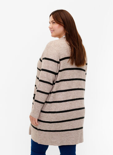 Strikket cardigan med striper, Simply Taupe Mel., Model image number 1