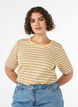 T-shirt med striper og ribbestrikket struktur, Gul, Model image number 0