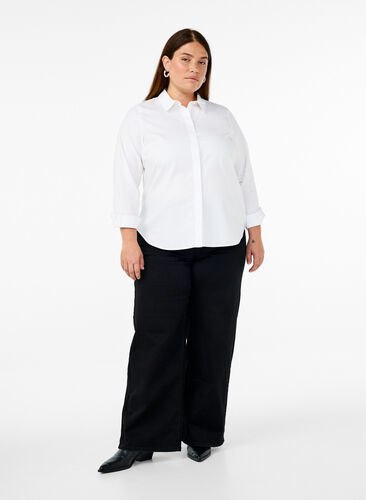 Zizzi Langermet bomullsskjorte, Hvit, Model image number 1