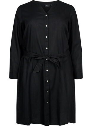 Skjortekjole med lange ermer, Black, Packshot image number 0
