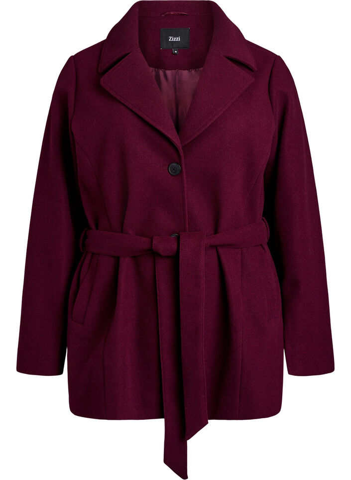 Kort kåpe med belte, Mørk Bordeaux, Packshot image number 0