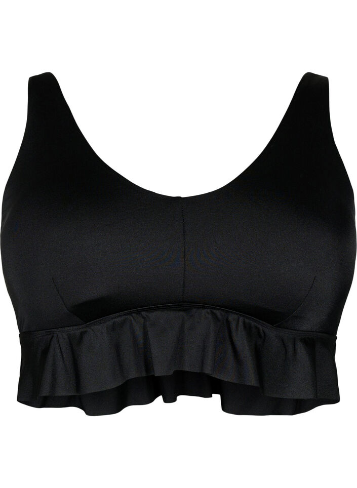 Bikinioverdel med avtagbare pads og volangkant, Svart, Packshot image number 0